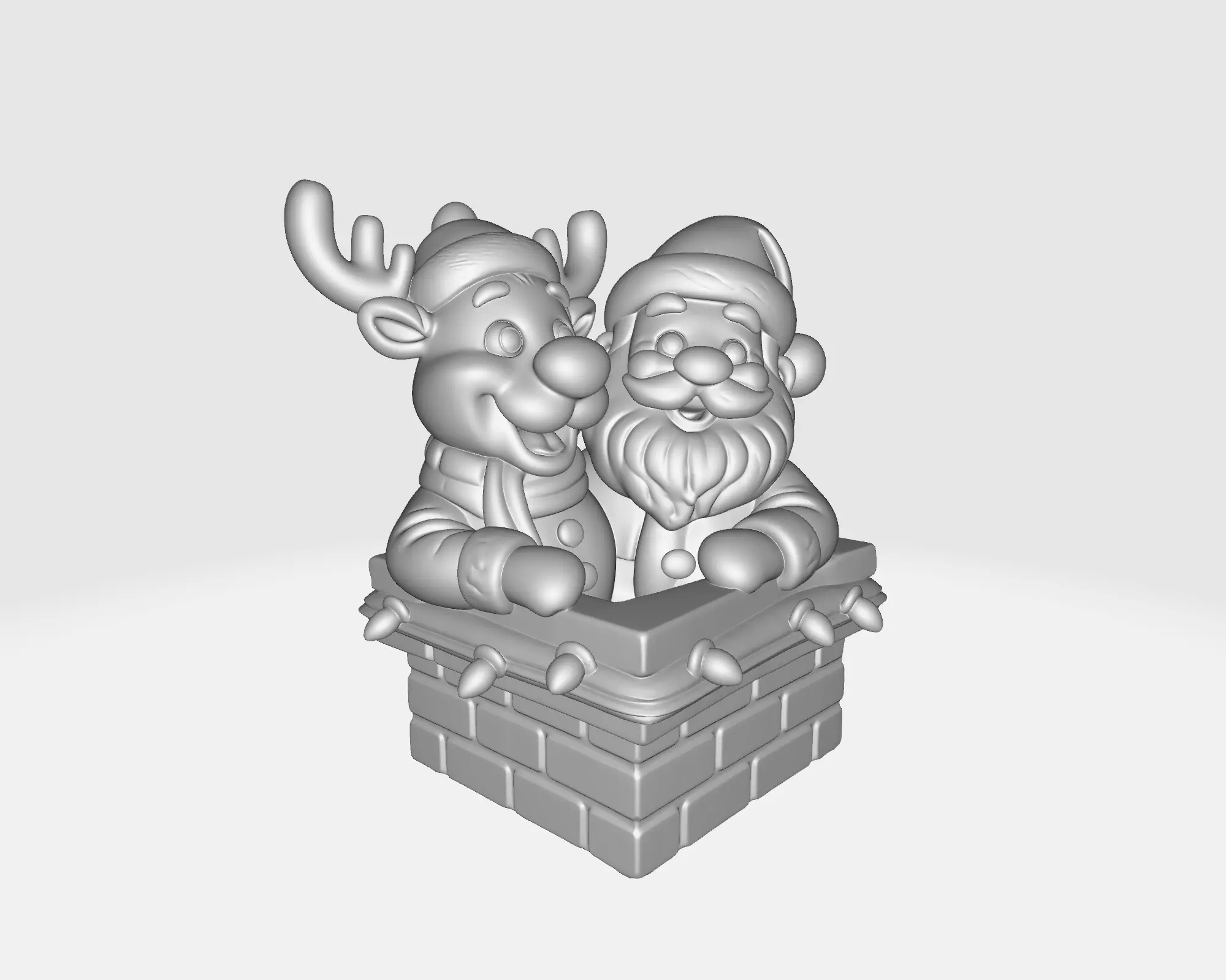 Santa and Reindeer Christmas Chimney Festive Holiday Decoration 3D print model_4