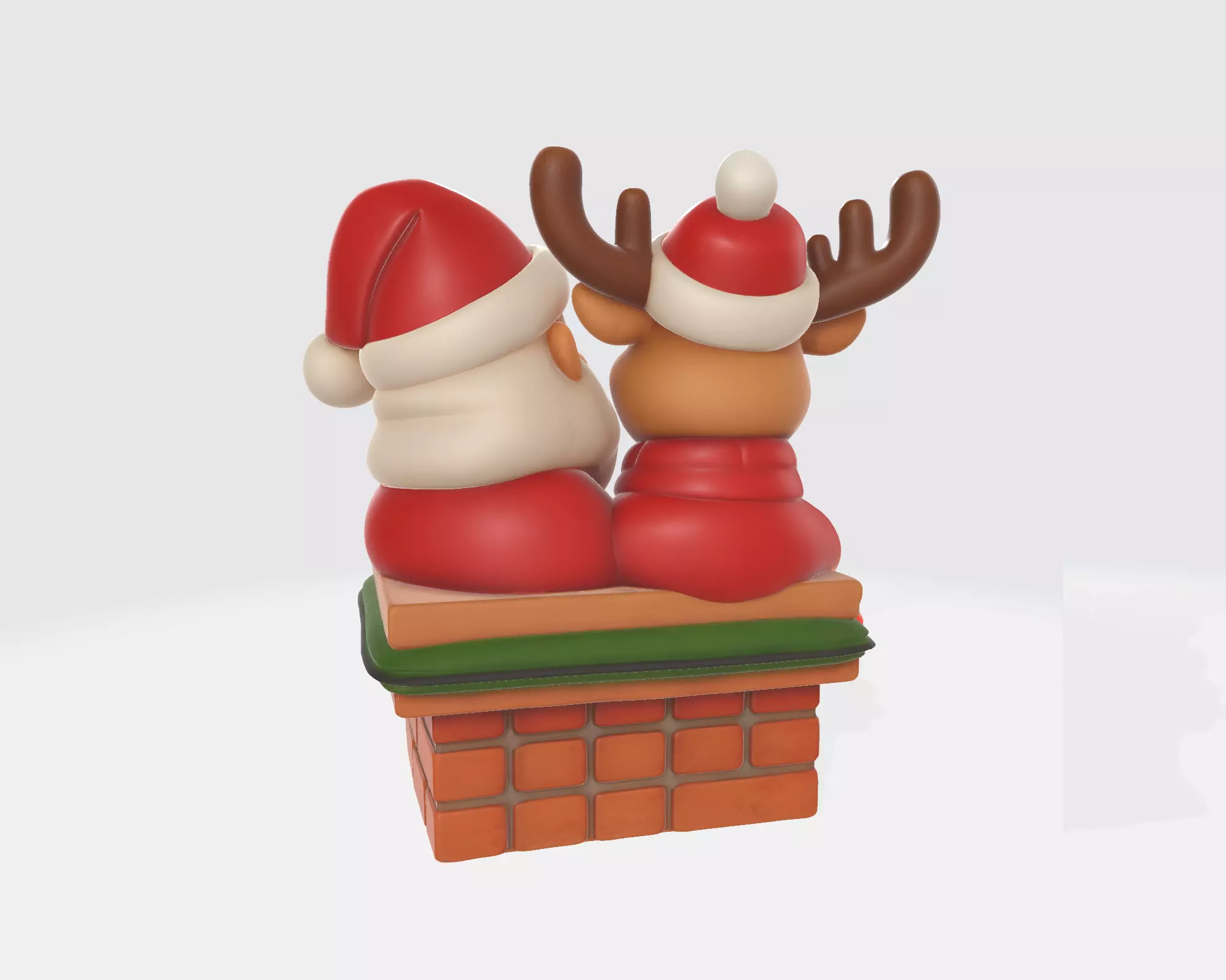 Santa and Reindeer Christmas Chimney Festive Holiday Decoration 3D print model_7