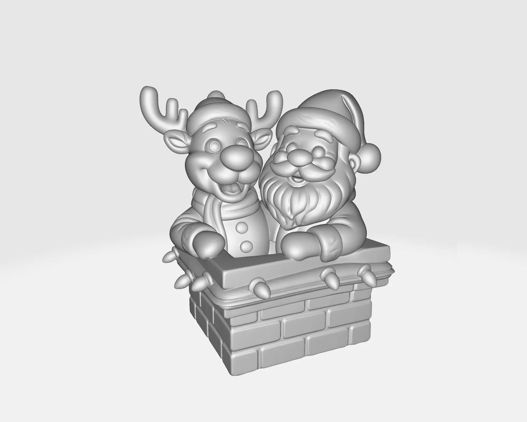 Santa and Reindeer Christmas Chimney Festive Holiday Decoration 3D print model_1