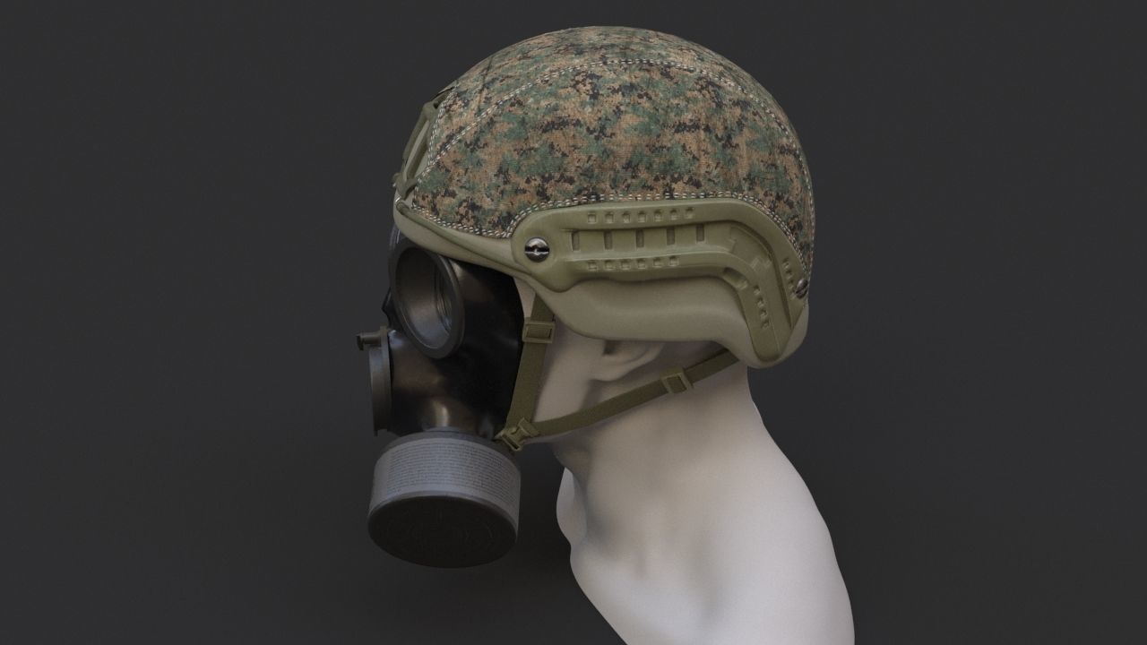 Military helmet and Gas mask 3D model_2