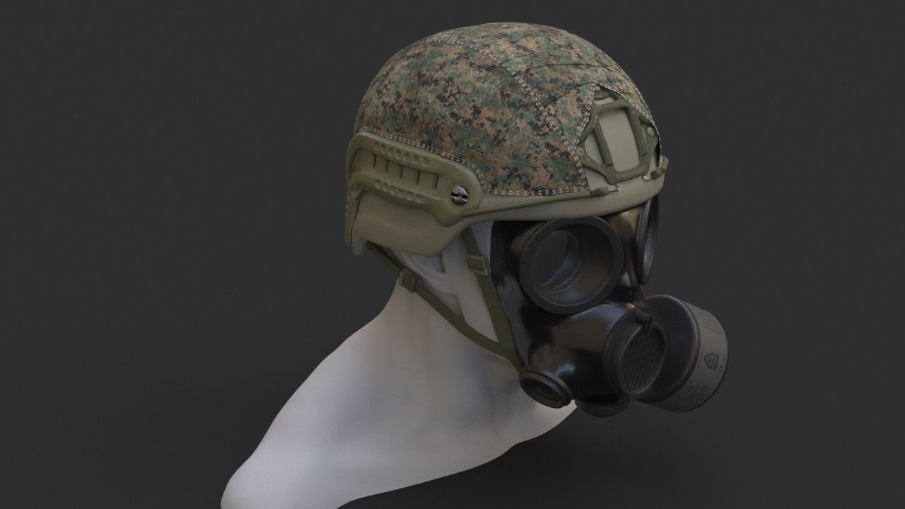 Military helmet and Gas mask 3D model_4