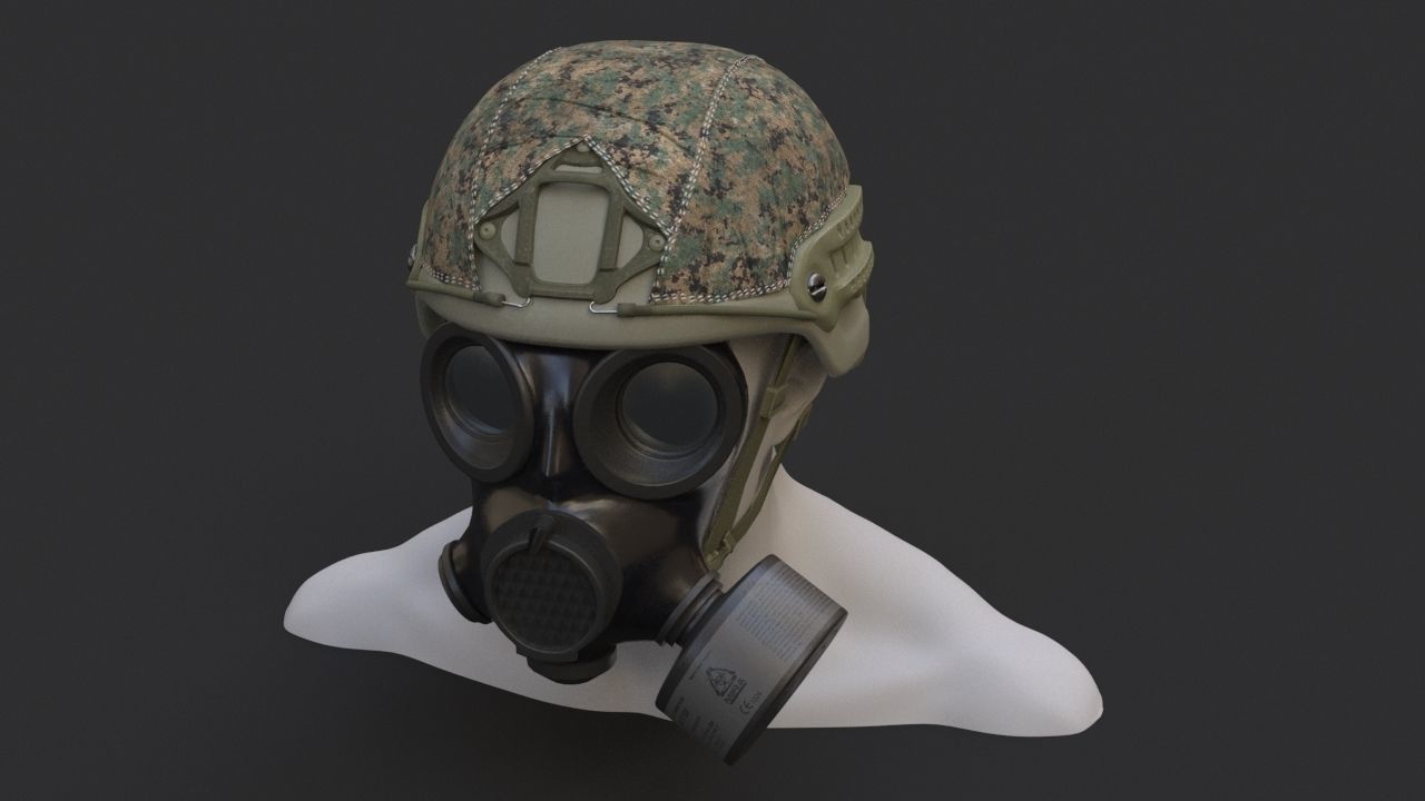 Military helmet and Gas mask 3D model_1
