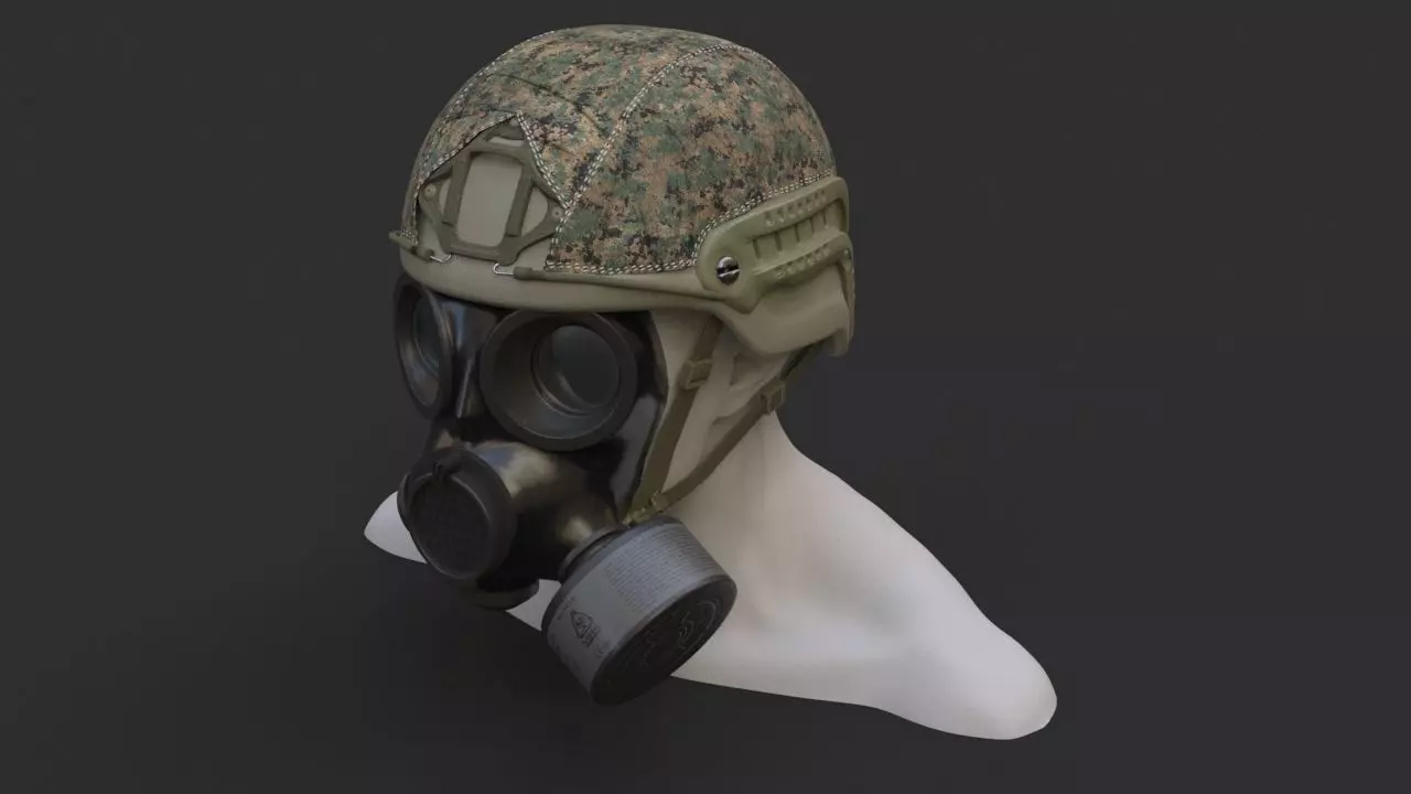 Military helmet and Gas mask 3D model_0