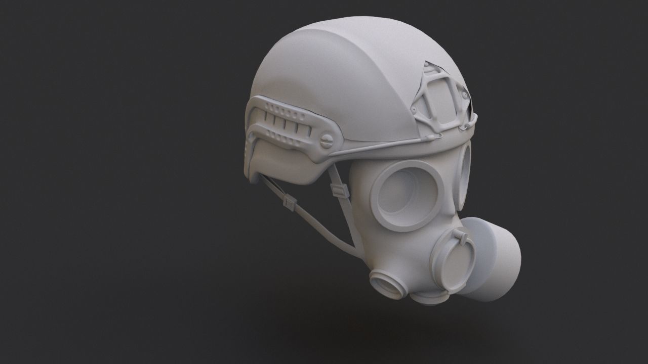 Military helmet and Gas mask 3D model_5