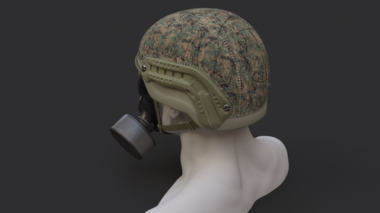 Military helmet and Gas mask 3D model_3