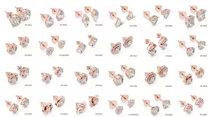 Diamond Earrings CAD Models STL 3DM Ready for Printing