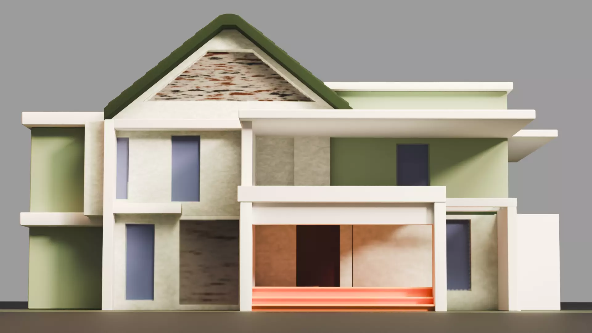 Modern Two-Storey House UV Unwrapped 3D Architectural Model Low-poly 3D model_15