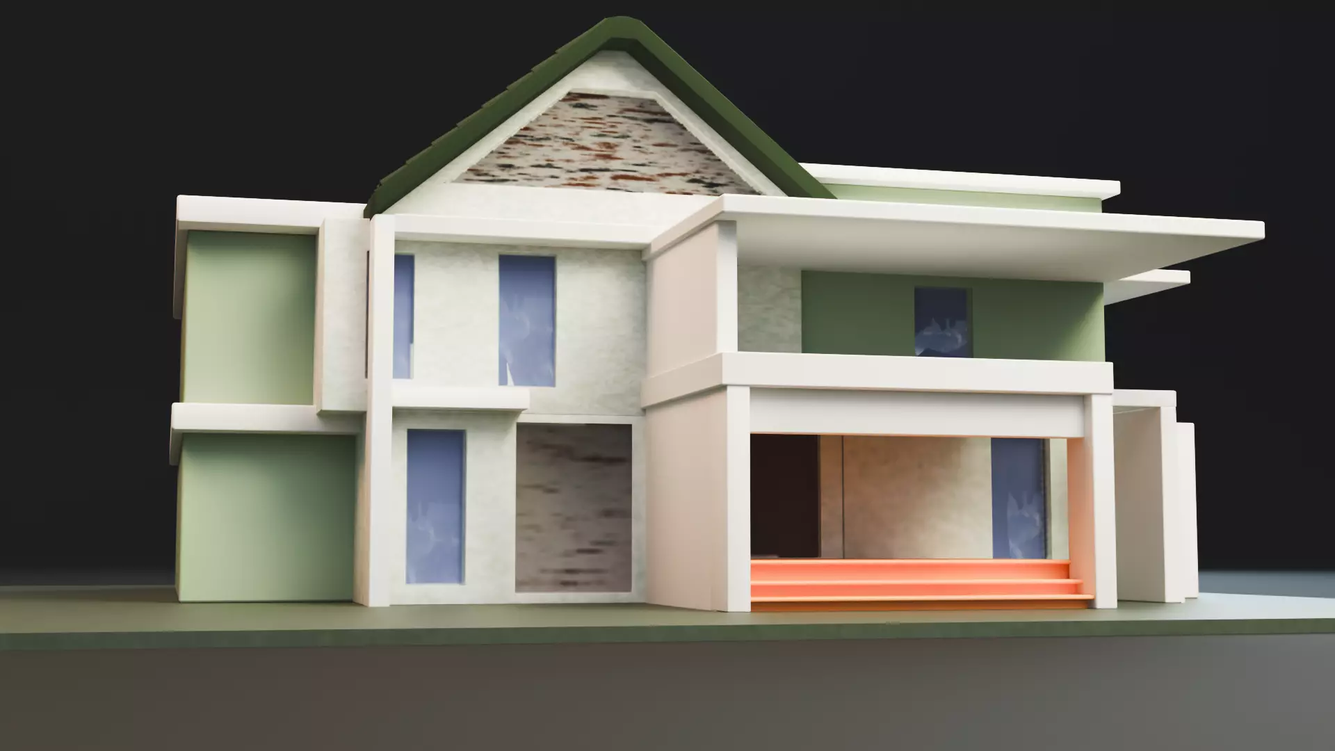 Modern Two-Storey House UV Unwrapped 3D Architectural Model Low-poly 3D model_1