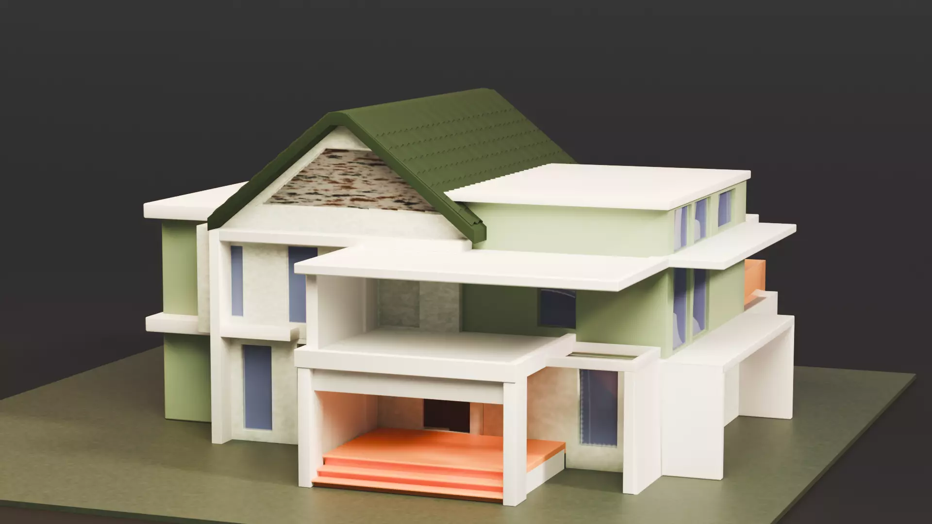 Modern Two-Storey House UV Unwrapped 3D Architectural Model Low-poly 3D model_14