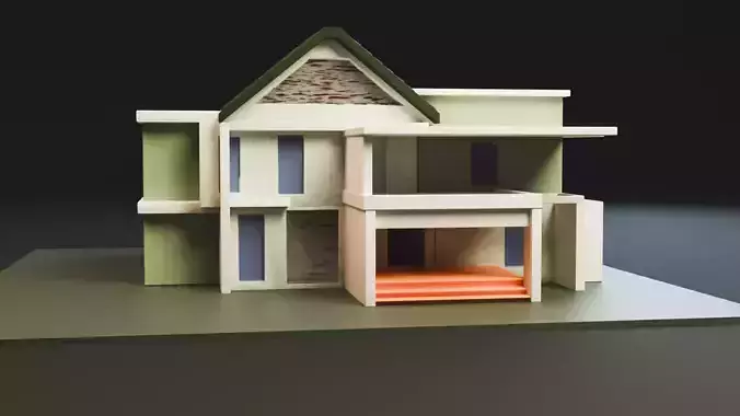 Modern Two-Storey House UV Unwrapped 3D Architectural Model Low-poly 3D model