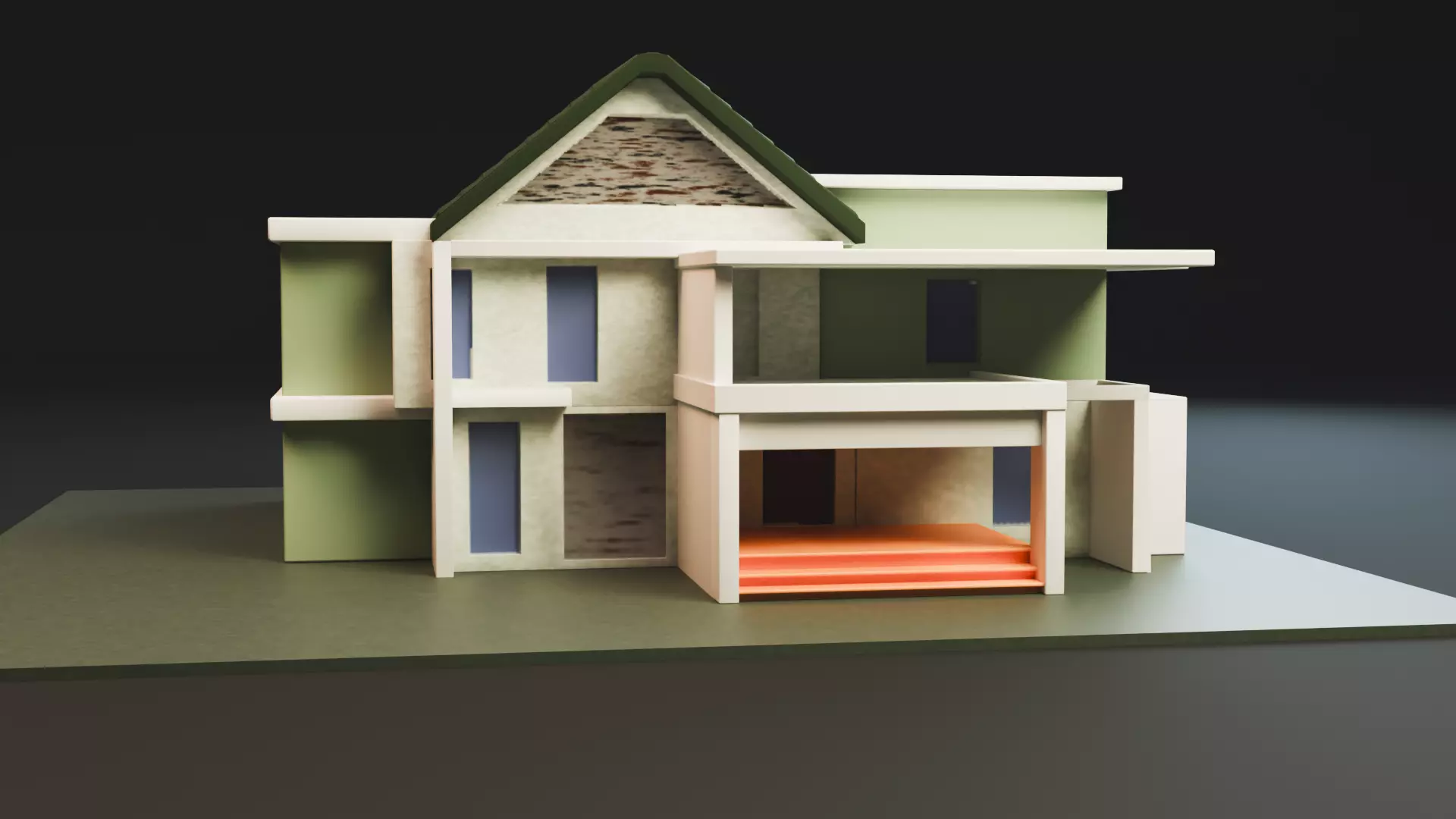 Modern Two-Storey House UV Unwrapped 3D Architectural Model Low-poly 3D model_0