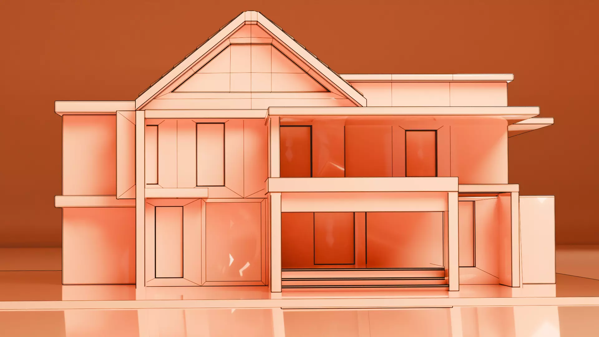 Modern Two-Storey House UV Unwrapped 3D Architectural Model Low-poly 3D model_13