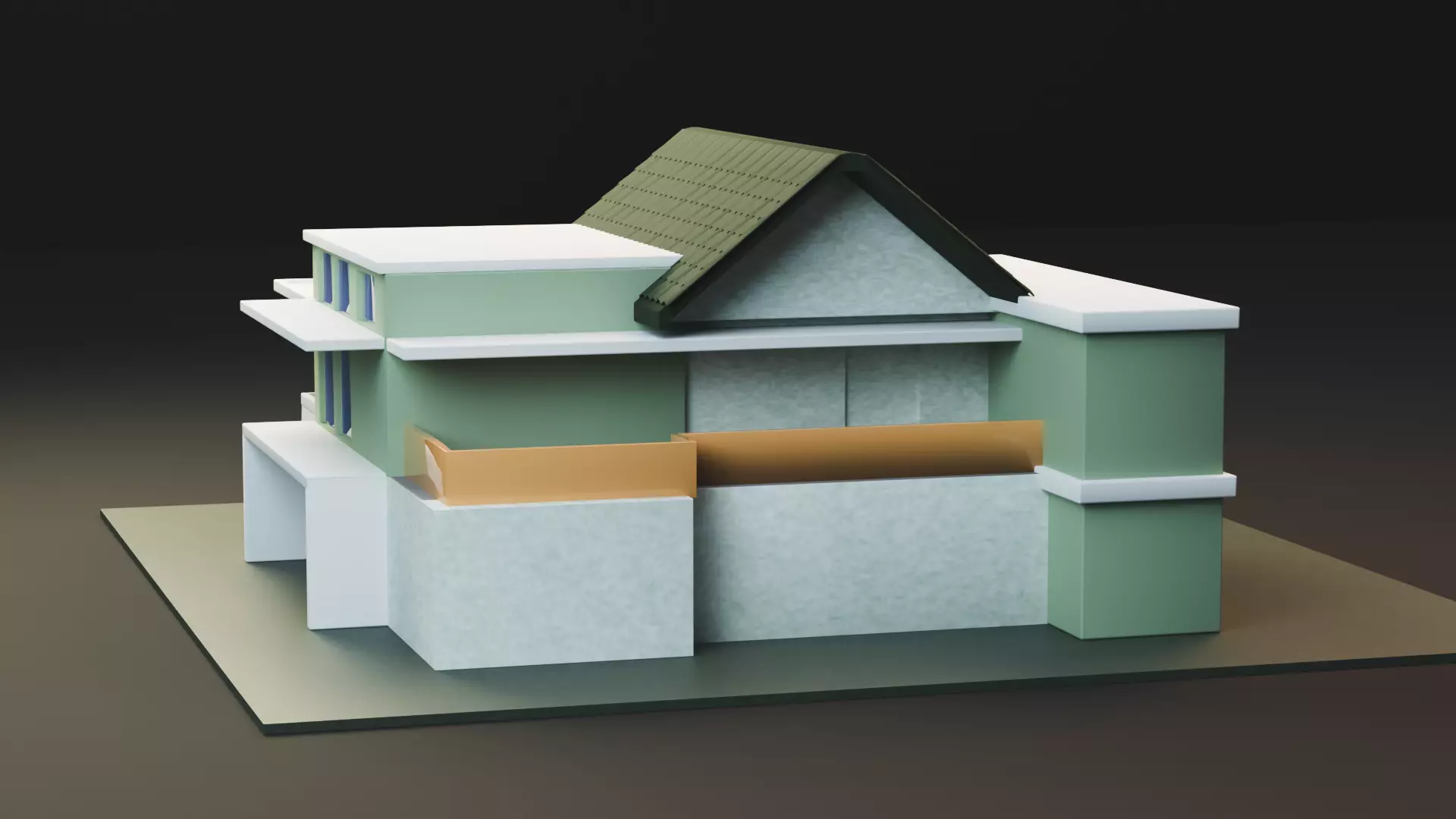 Modern Two-Storey House UV Unwrapped 3D Architectural Model Low-poly 3D model_6