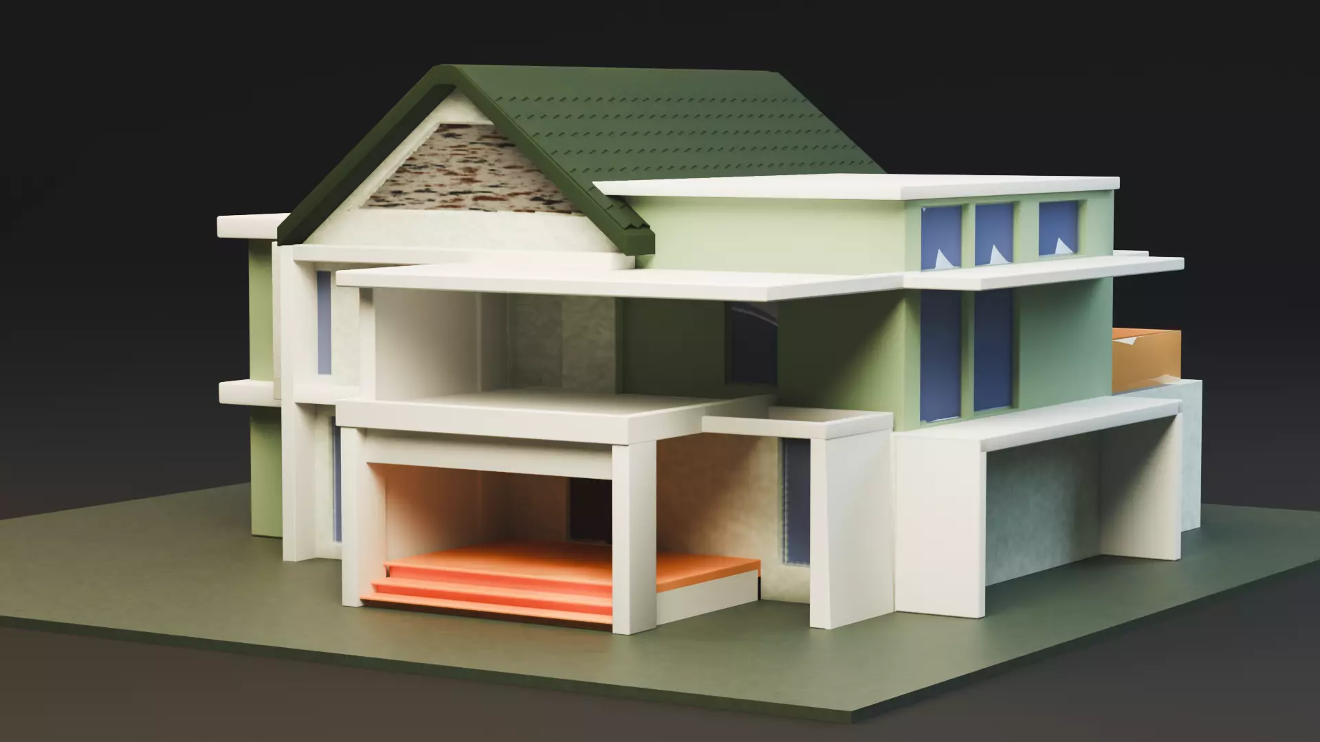 Modern Two-Storey House UV Unwrapped 3D Architectural Model Low-poly 3D model_3