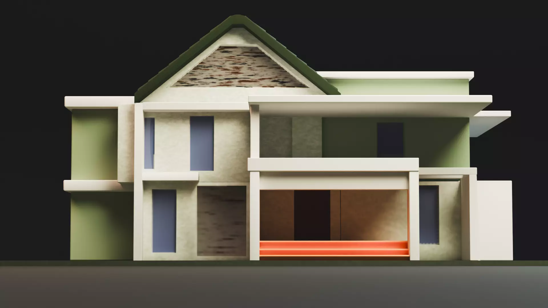 Modern Two-Storey House UV Unwrapped 3D Architectural Model Low-poly 3D model_2