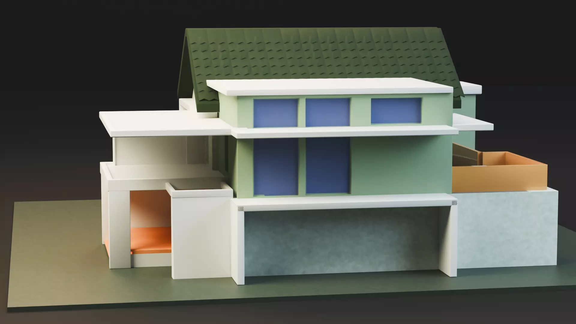 Modern Two-Storey House UV Unwrapped 3D Architectural Model Low-poly 3D model_4