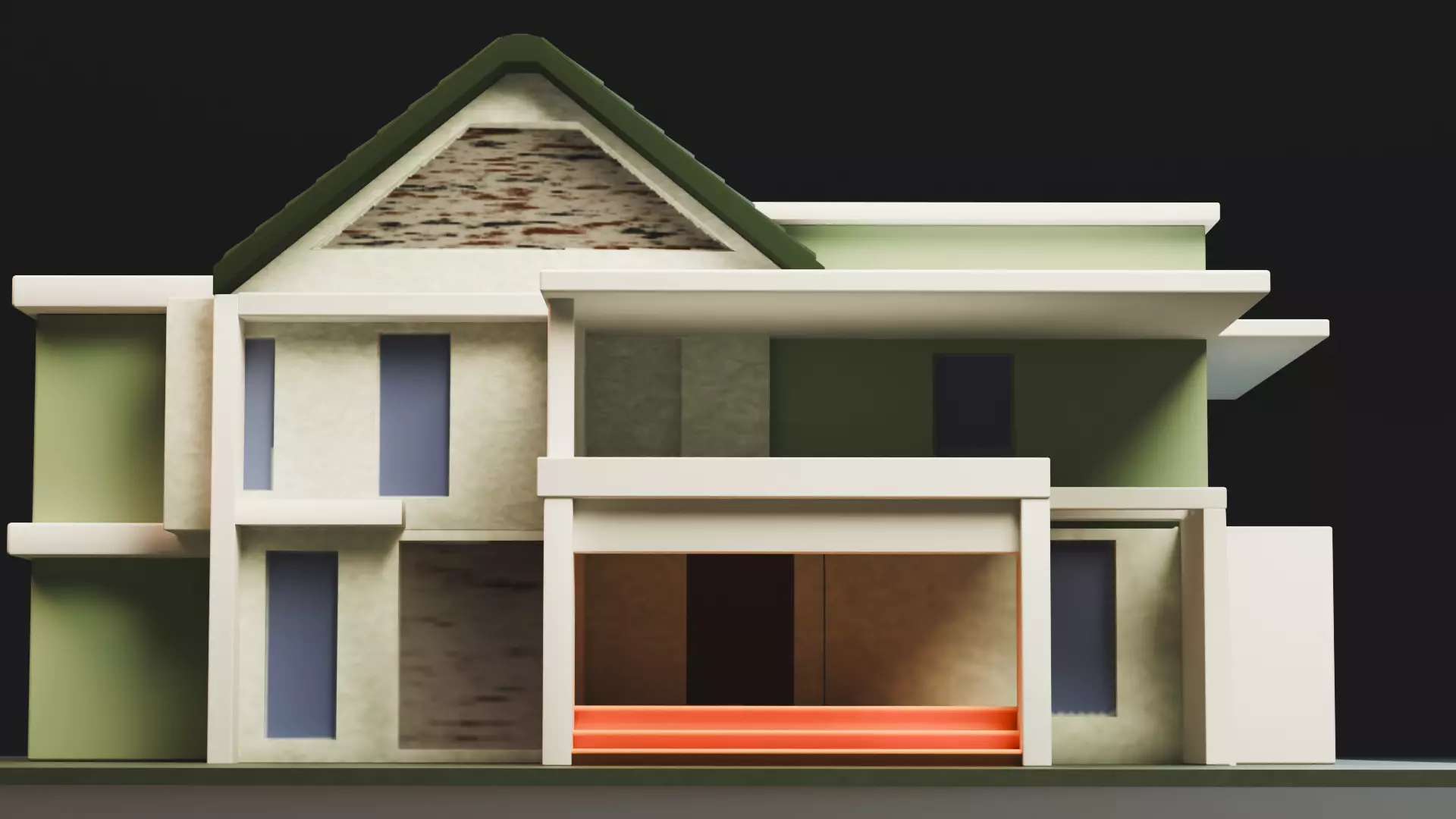 Modern Two-Storey House UV Unwrapped 3D Architectural Model Low-poly 3D model_18