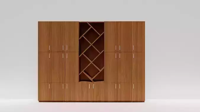 Wooden Cabinet with Wine Rack - Modern Furniture 3D Model 3D model