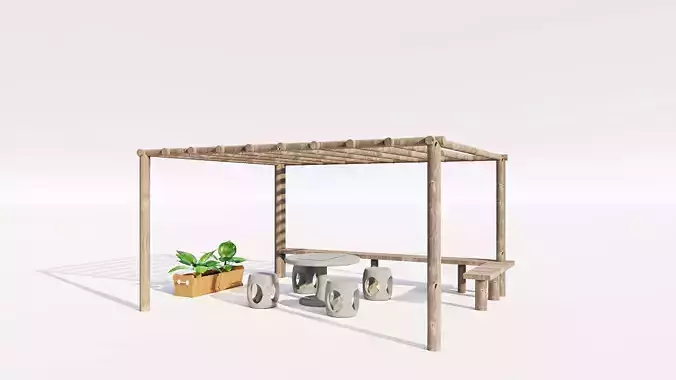 Modern Pergola Shade  with Stone Sitting