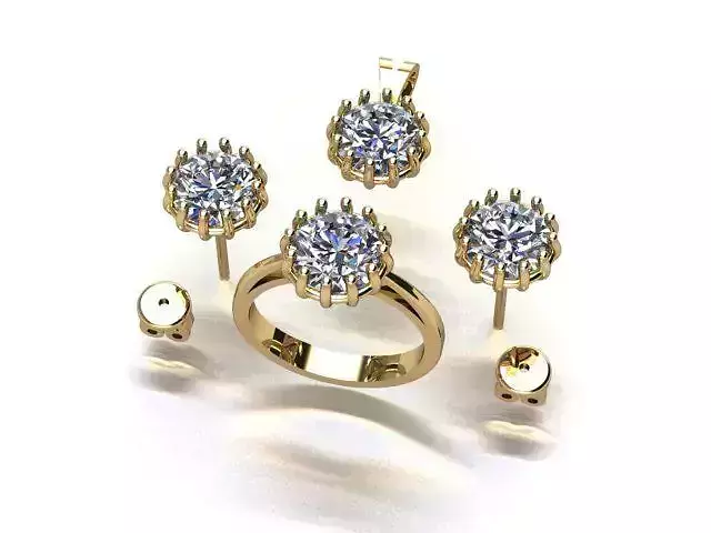 High Detail Moissanite Diamond Set  Pendant Ring Earrings 