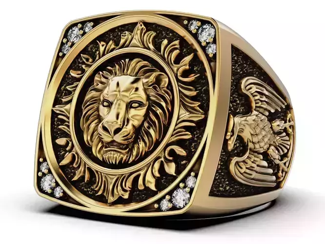 Imperial Lion Eagle Signet Ring