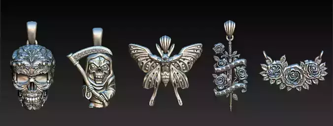 Royal Floral Skull Pendant