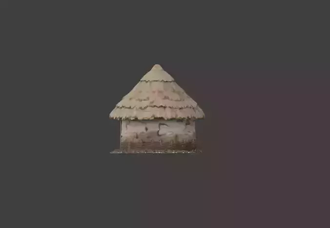 Rustic Straw Hut Low-poly 3D model 4