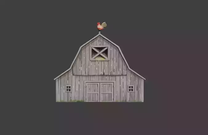 Rustic Barnhouse with Rooster Ornament Low-poly 3D model