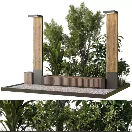 Urban Environment - Urban Furniture Bench with Plants Set 62 