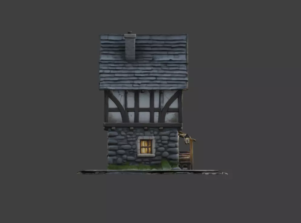 Medieval Timber House Low-poly 3D model_2