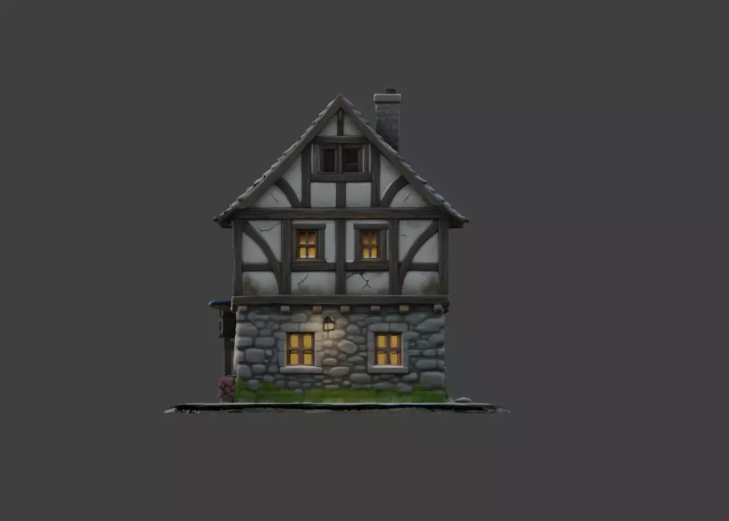 Medieval Timber House Low-poly 3D model_3