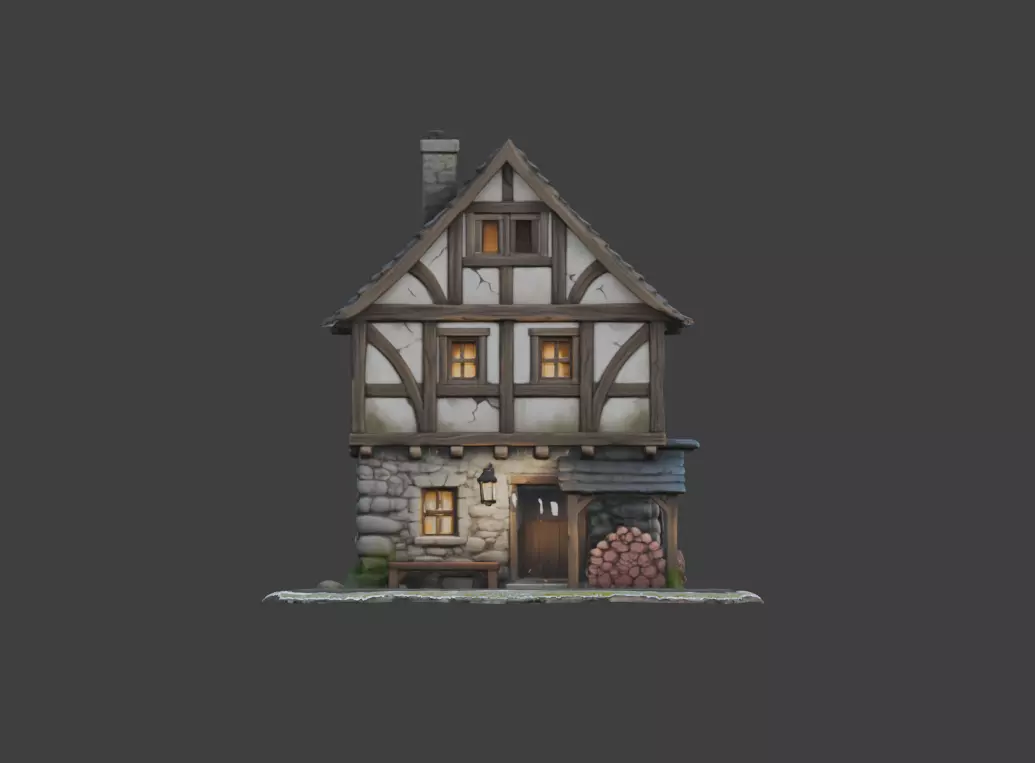Medieval Timber House Low-poly 3D model_0