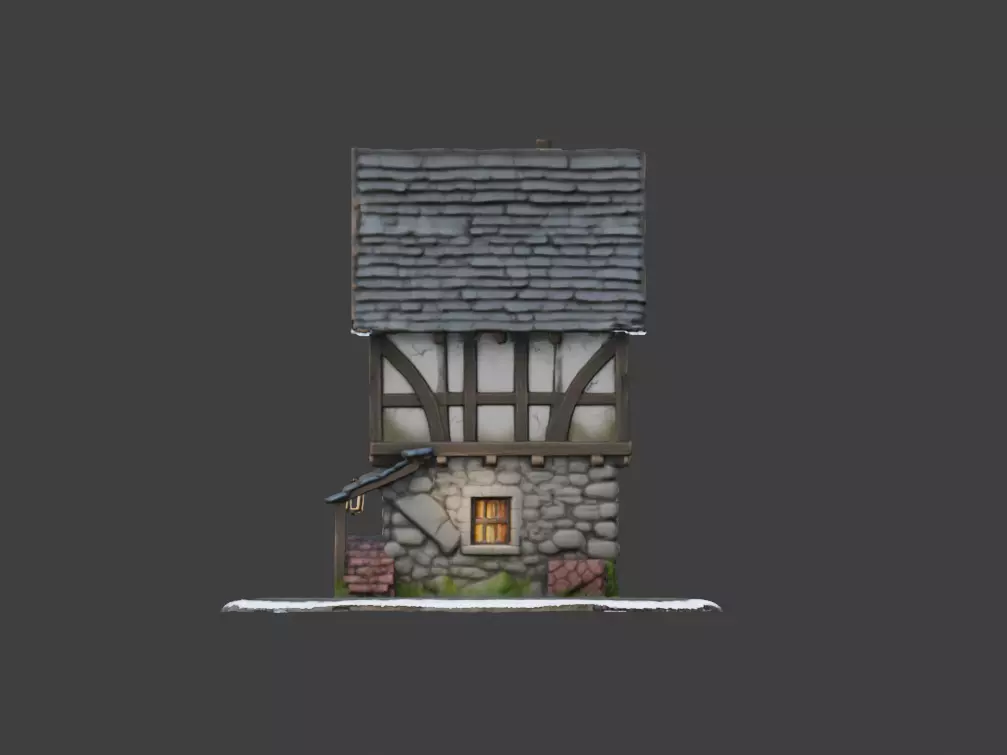 Medieval Timber House Low-poly 3D model_1