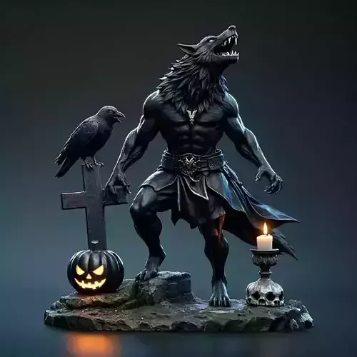 2706  COLORFUL Werewolf Howling   3D Model  Halloween