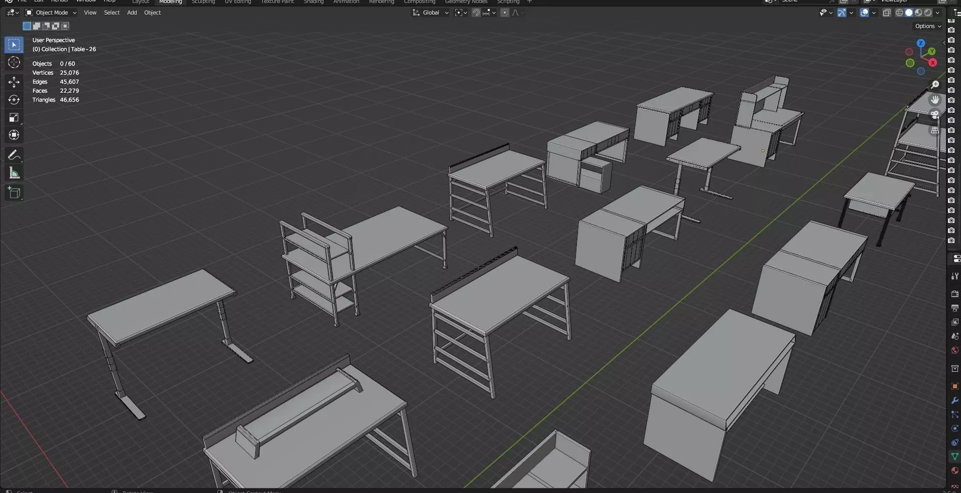 Study Desks And Office Tables Pack - 65 Props - Untextured 3D model_34