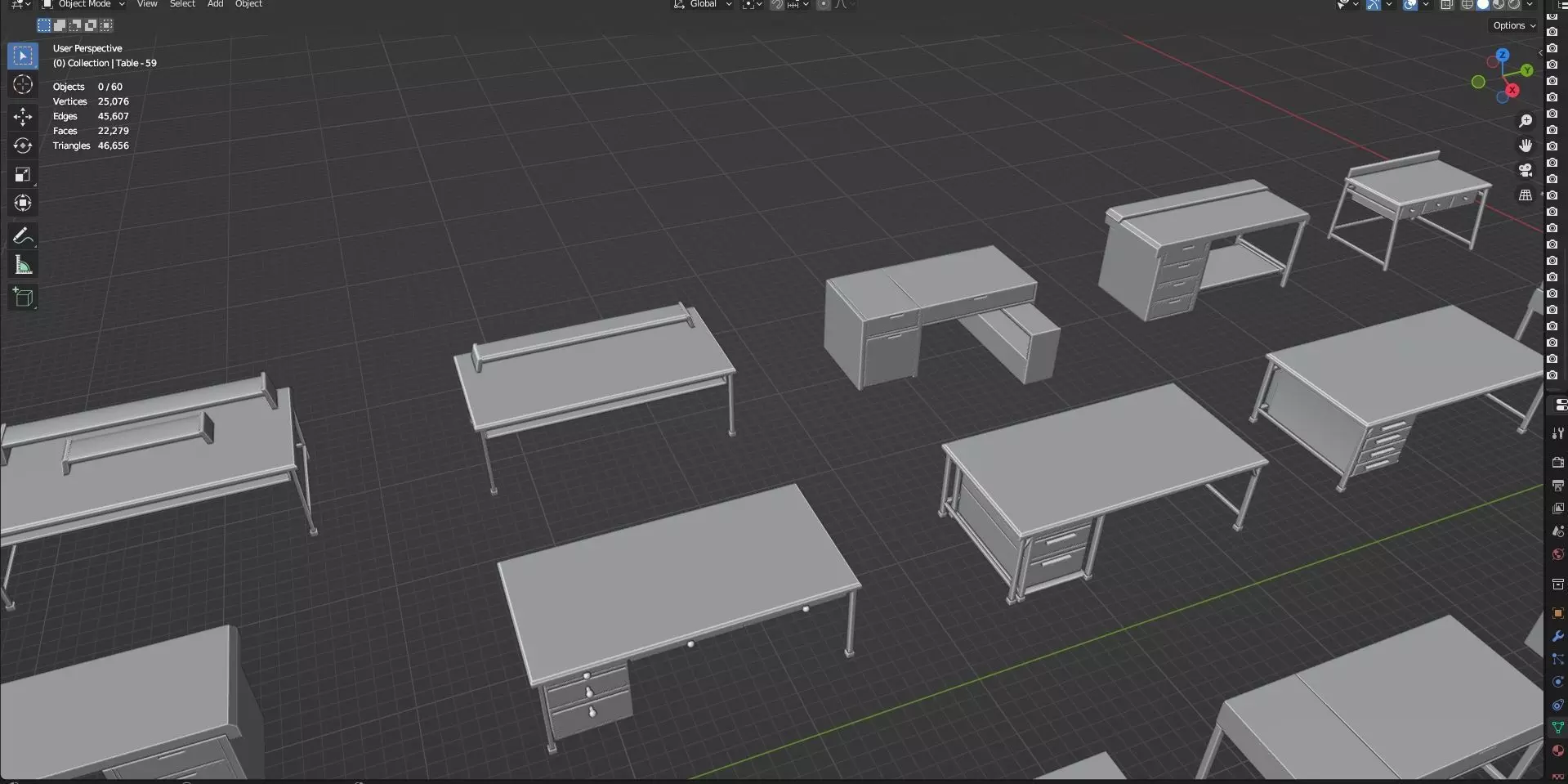 Study Desks And Office Tables Pack - 65 Props - Untextured 3D model_8