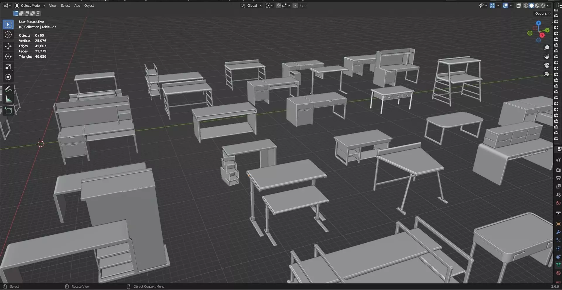 Study Desks And Office Tables Pack - 65 Props - Untextured 3D model_14