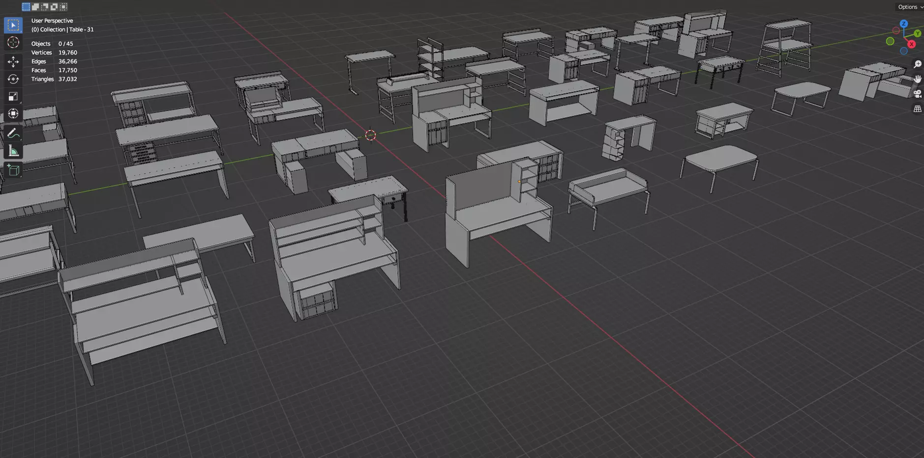 Study Desks And Office Tables Pack - 65 Props - Untextured 3D model_56