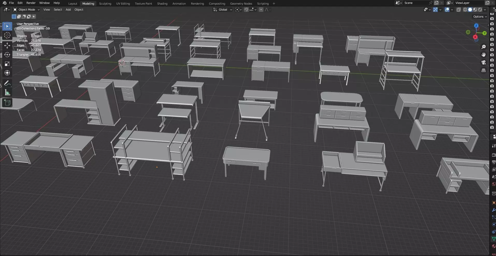 Study Desks And Office Tables Pack - 65 Props - Untextured 3D model_11