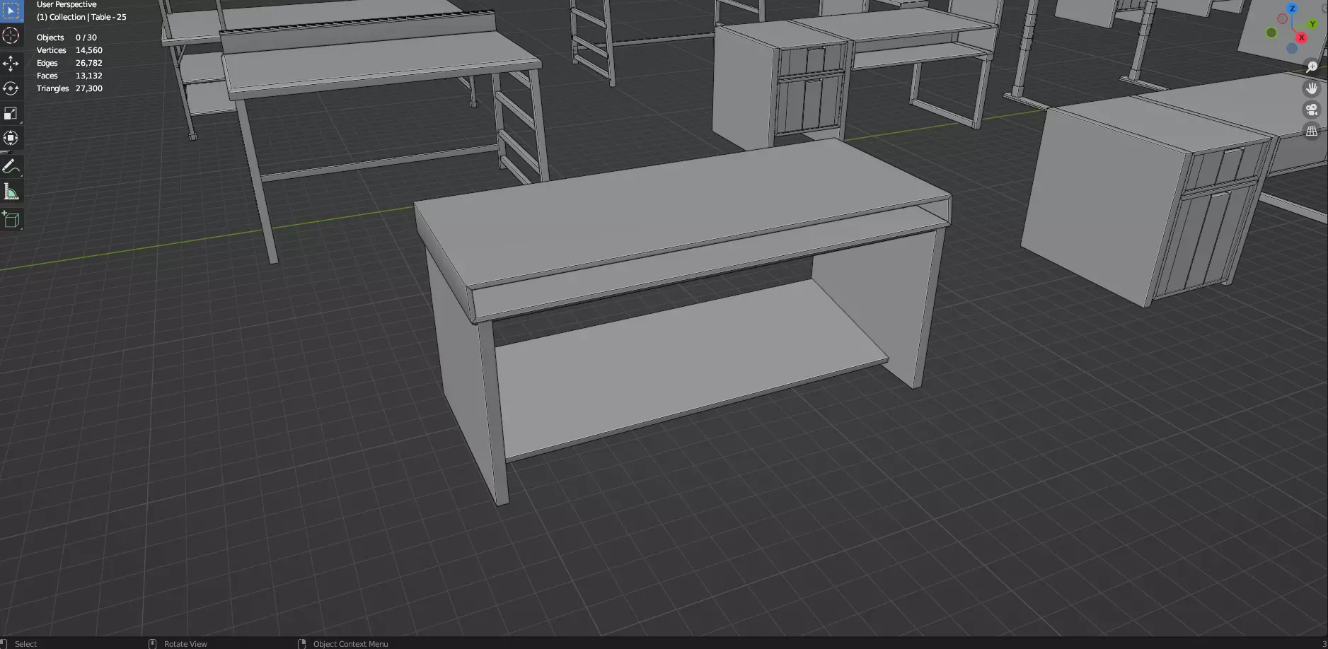 Study Desks And Office Tables Pack - 65 Props - Untextured 3D model_77
