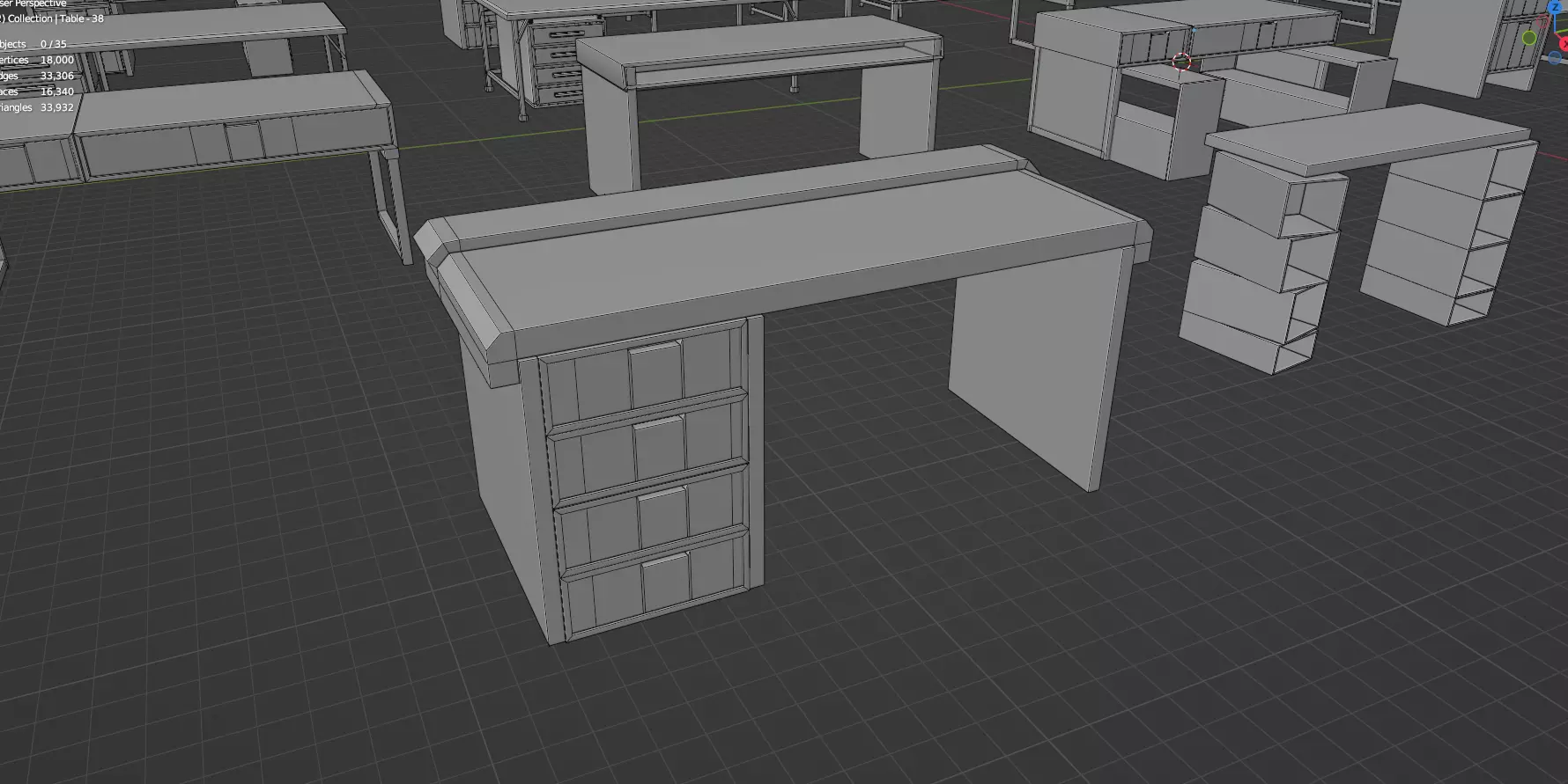 Study Desks And Office Tables Pack - 65 Props - Untextured 3D model_90