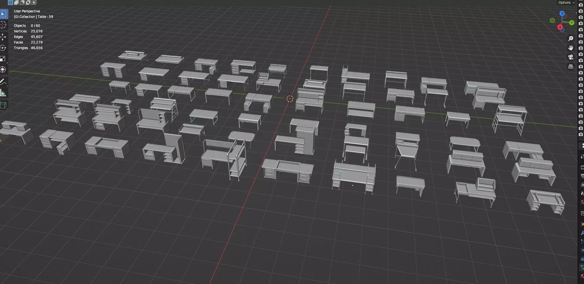 Study Desks And Office Tables Pack - 65 Props - Untextured 3D model_13