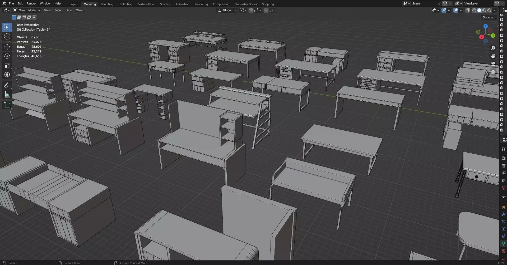 Study Desks And Office Tables Pack - 65 Props - Untextured 3D model_31