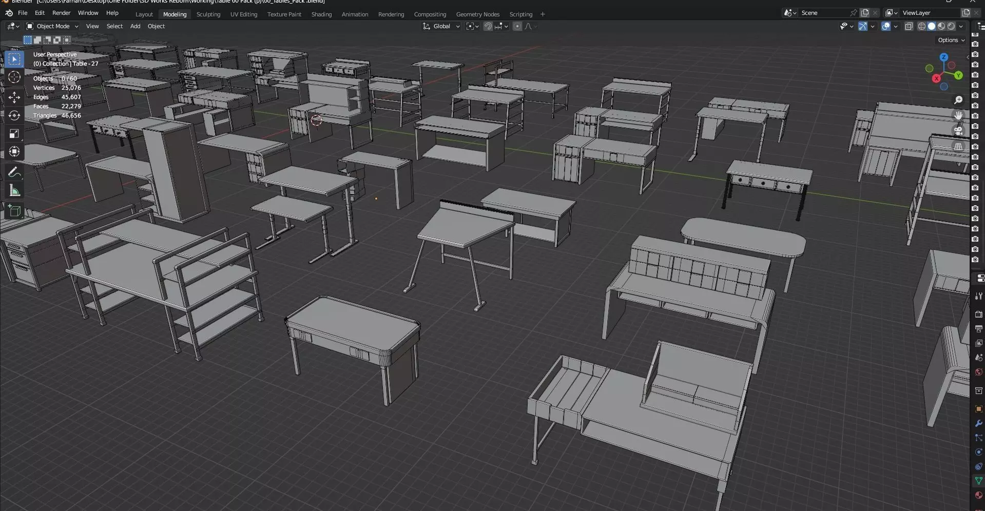 Study Desks And Office Tables Pack - 65 Props - Untextured 3D model_23