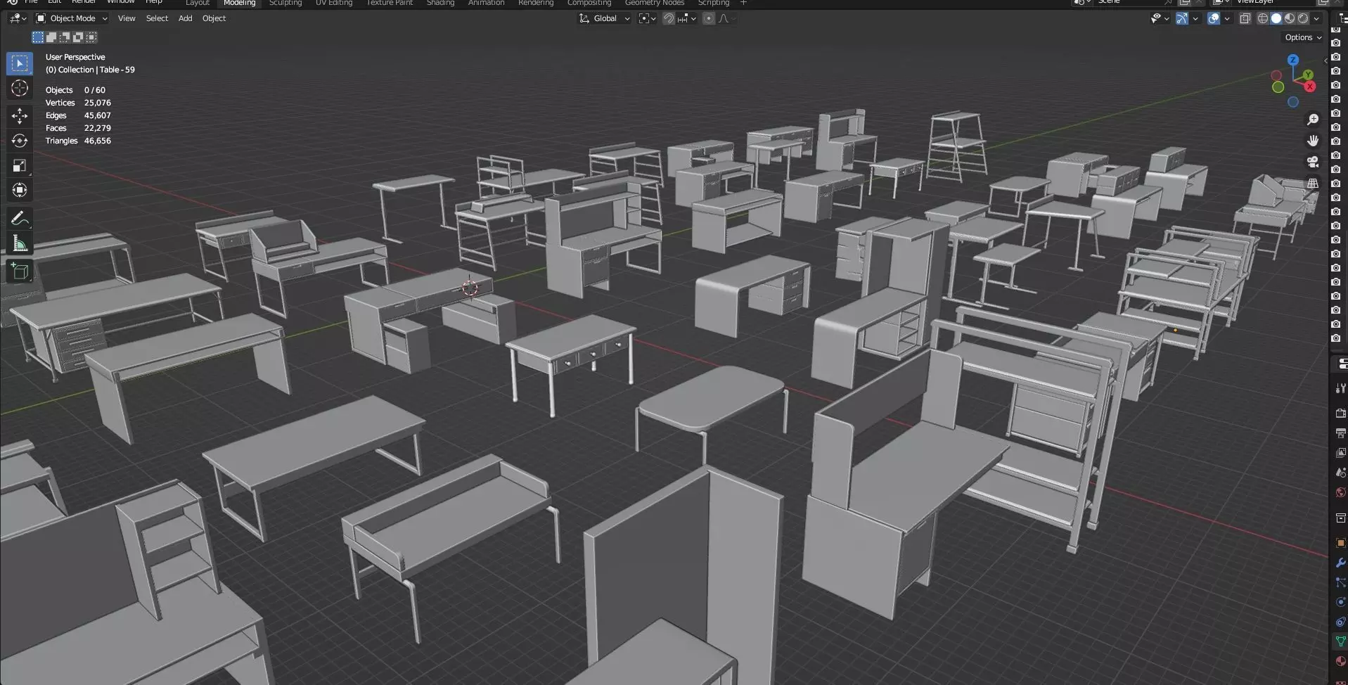 Study Desks And Office Tables Pack - 65 Props - Untextured 3D model_17
