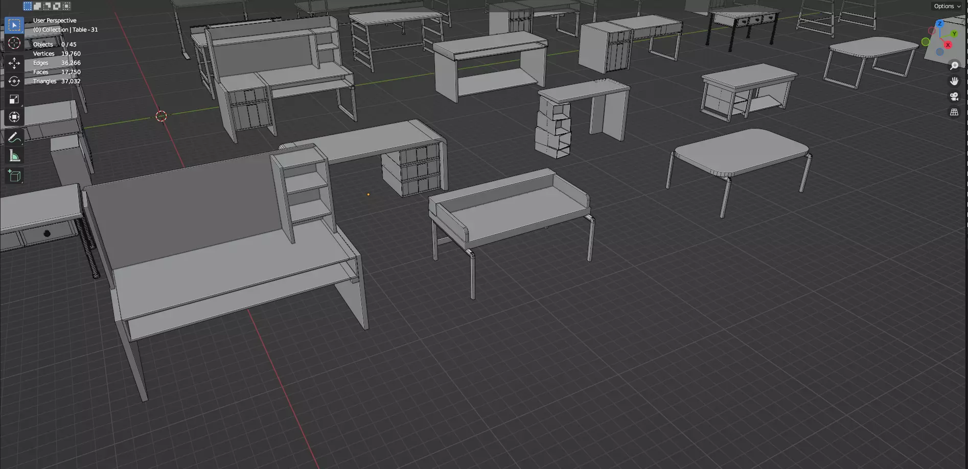 Study Desks And Office Tables Pack - 65 Props - Untextured 3D model_54