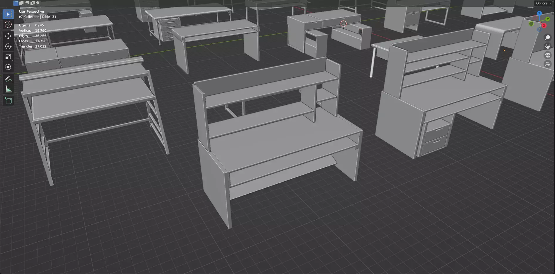 Study Desks And Office Tables Pack - 65 Props - Untextured 3D model_48