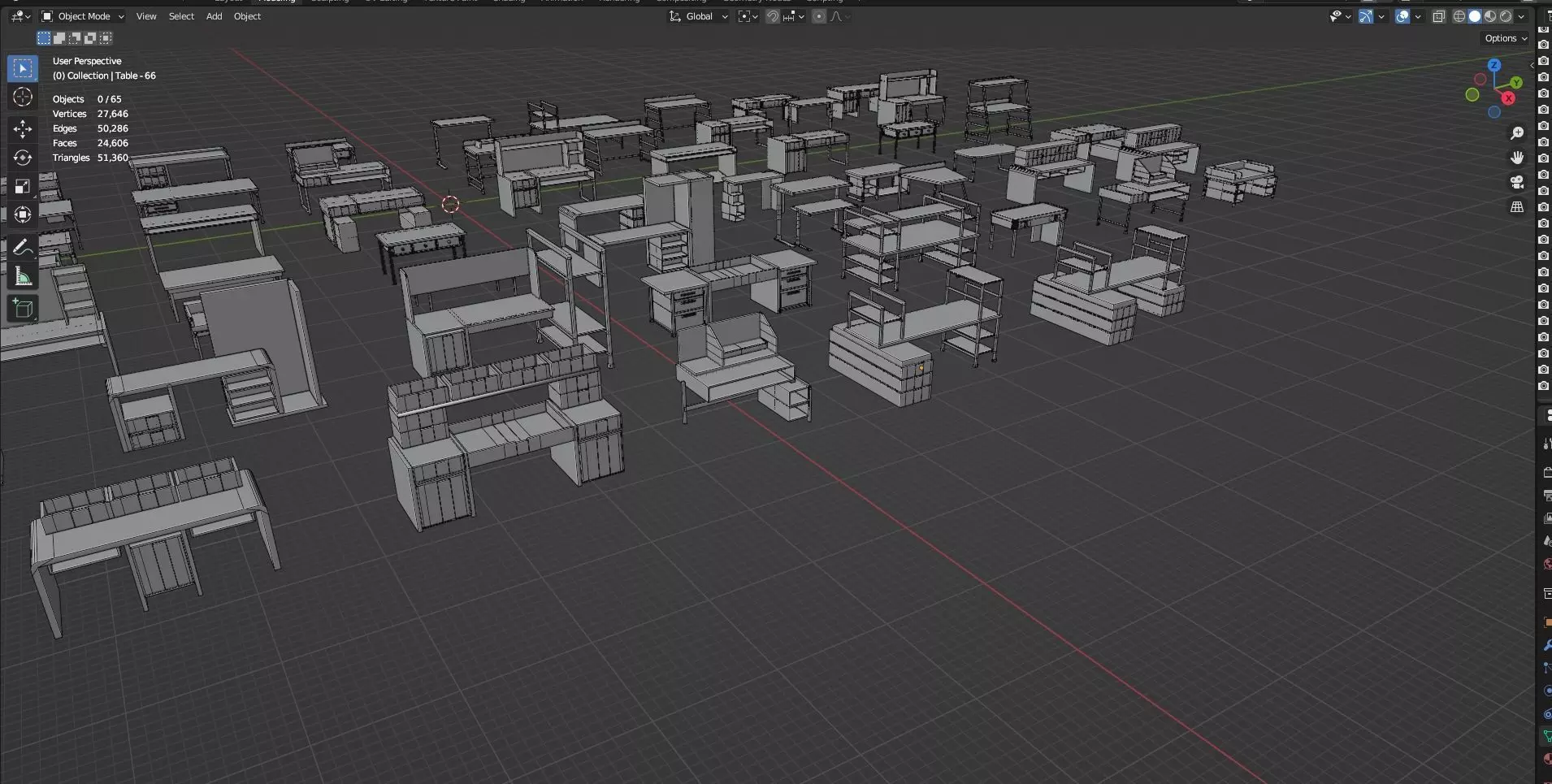 Study Desks And Office Tables Pack - 65 Props - Untextured 3D model_42