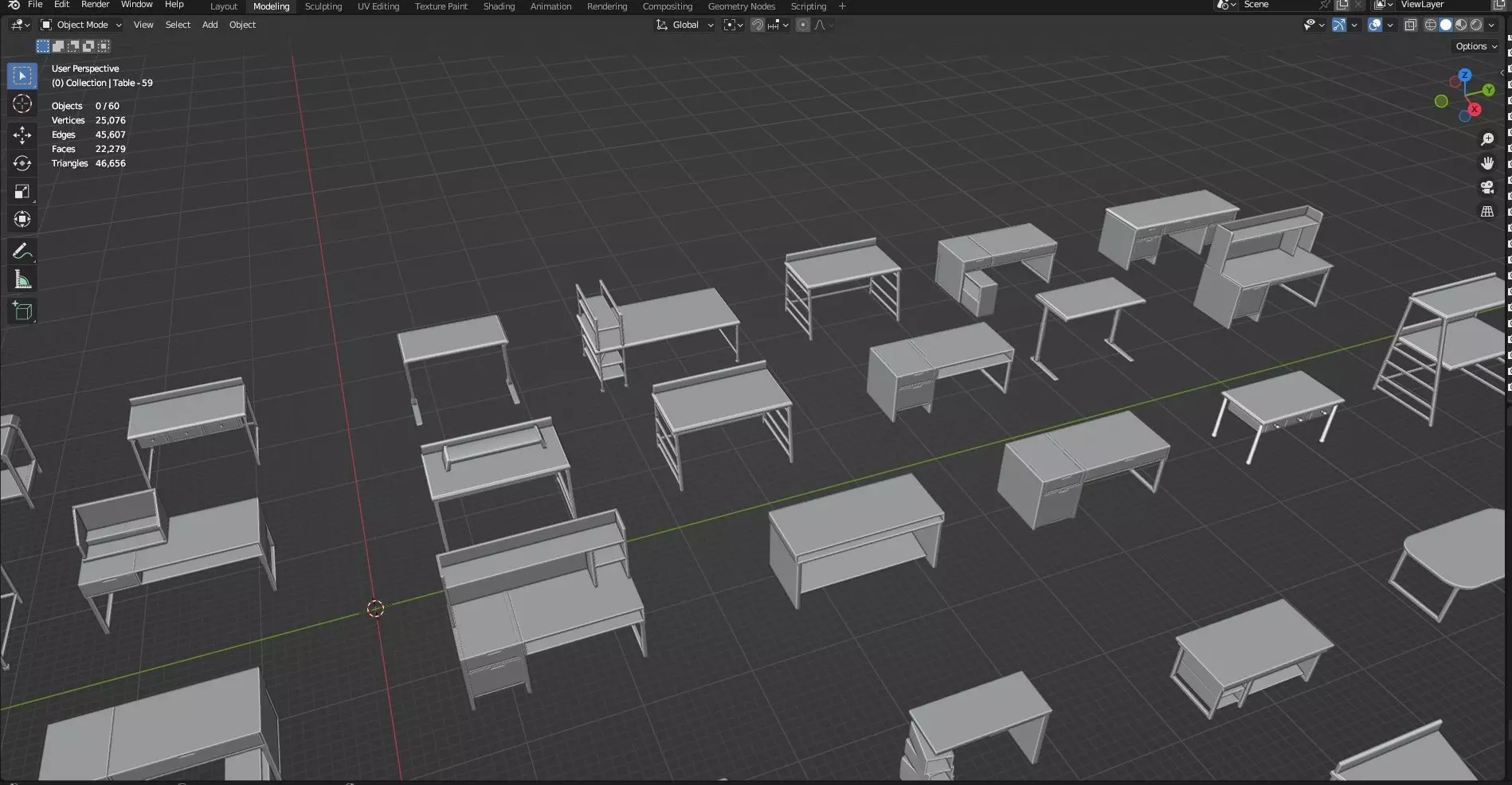 Study Desks And Office Tables Pack - 65 Props - Untextured 3D model_9