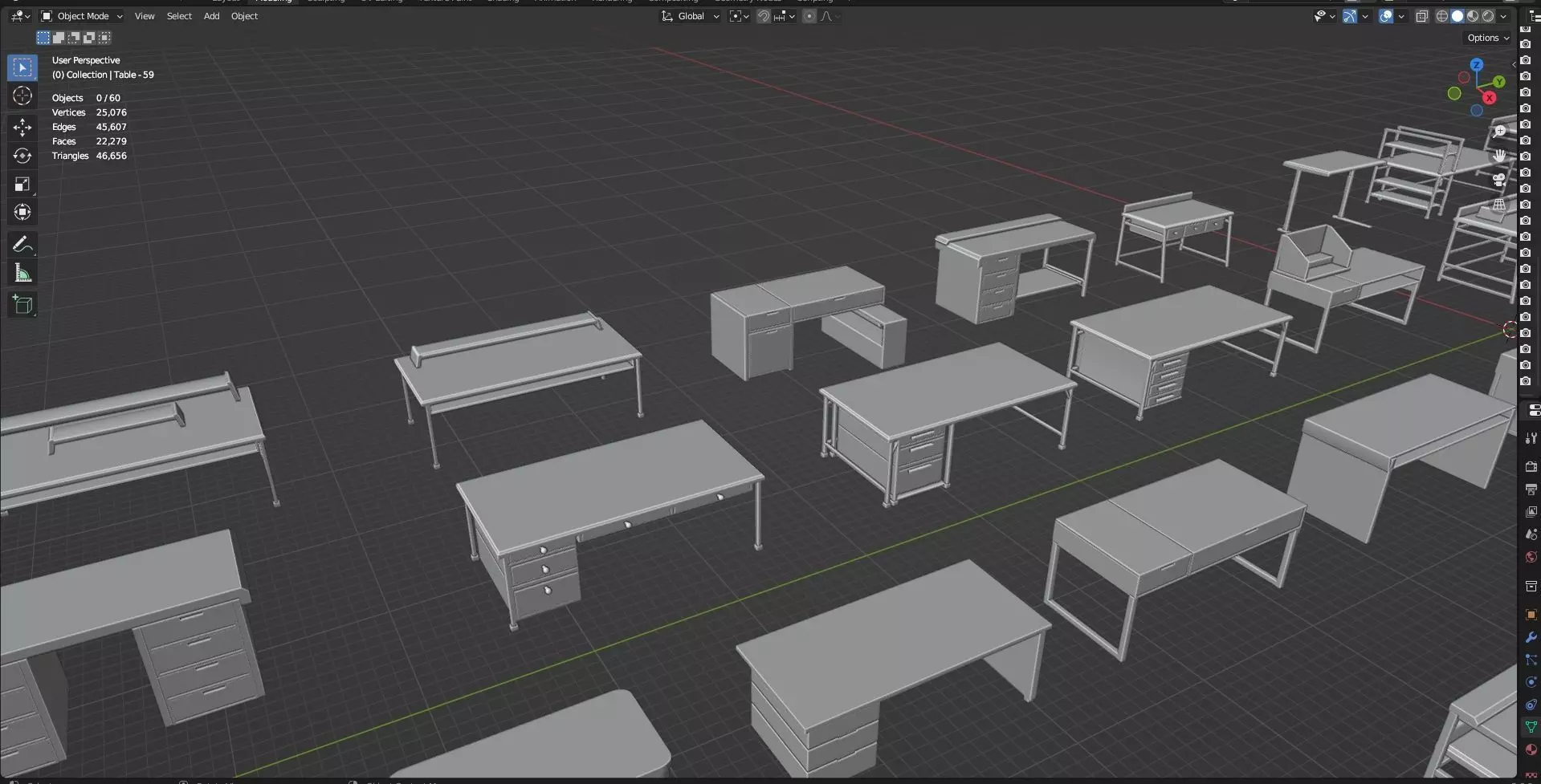 Study Desks And Office Tables Pack - 65 Props - Untextured 3D model_21